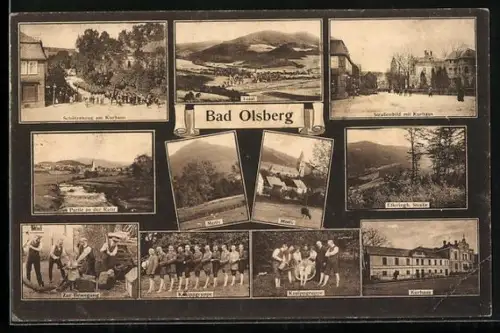 AK Bad Olsberg, Schützenzug am Kurhaus, Partie an der Ruhr, Elleringh. Strasse, Kneippgruppe