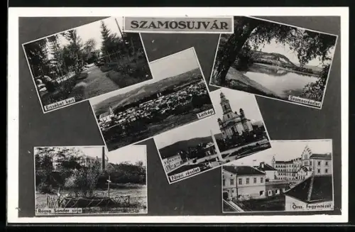 AK Szamosujvár, Látkép, Erzsébet kert, Fötéri részlet