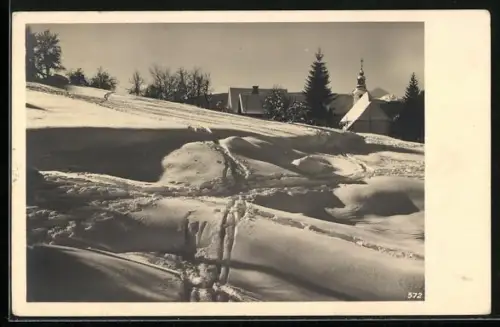 AK Sv. Kriz-Planina /Triglav, Schneelandschaft mit Blick auf den Ort