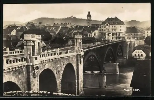 AK Maribor, Brücke mit Ortspanorama