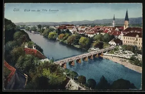 AK Cilli, Blick auf den Ort von der Villa Sanneck