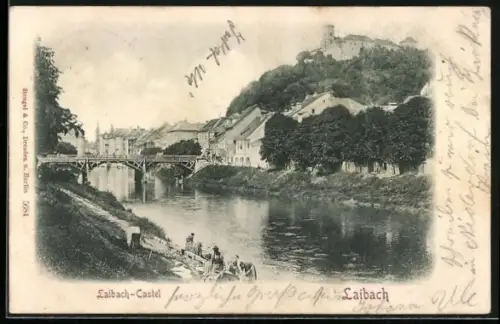 AK Laibach, Laibach-Castel mit Flusspartie