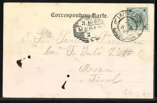 AK Laibach, Laibach-Castel mit Flusspartie