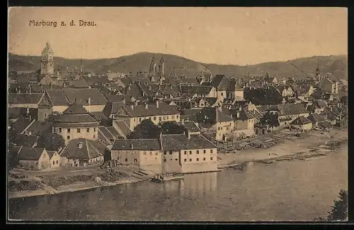 AK Marburg a. d. Drau, Ortsansicht vom Fluss aus