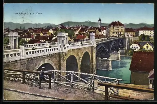 AK Marburg a. d. Drau, Blick auf die Brücke