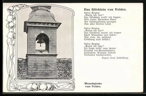 AK Veldes, Kirchturm mit Wunschglocke, Gedicht Das Glöcklein von Veldes
