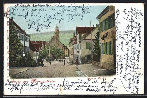 AK Mergentheim, Oberer Markt mit Turmgebäude