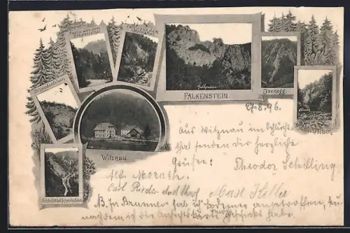 AK Witznau, Ortspartie, Schwedenfelsen, Falkenstein, Isenegg, Rahmen, Tannen