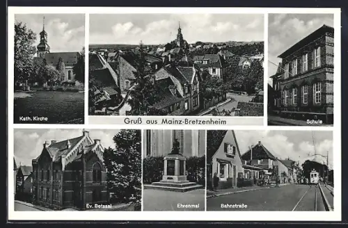 AK Mainz-Bretzenheim, Kath. Kirche, Ehrenmal und Schule
