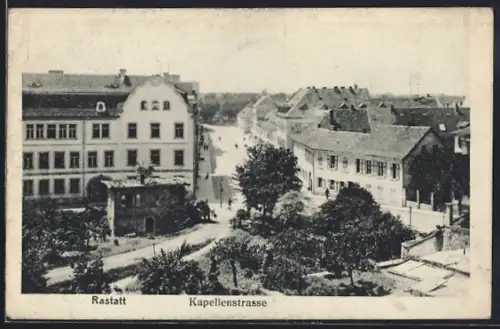 AK Rastatt, Kapellenstrasse mit Anlagen aus der Vogelschau