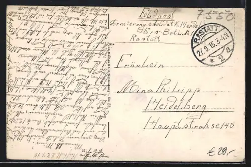 AK Rastatt, Kapellenstrasse mit Anlagen aus der Vogelschau