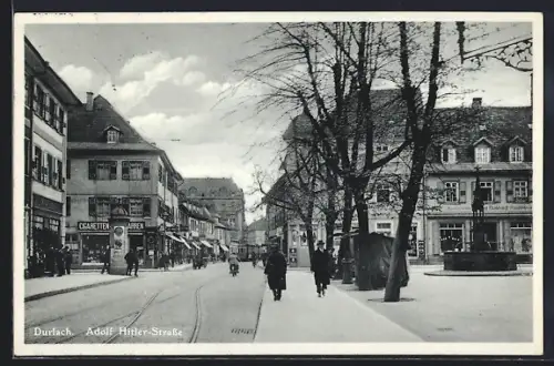 AK Durlach, Strasse mit Säulendenkmal, Kreuzung, Litfasssäule