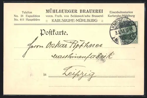 AK Karlsruhe-Mühlburg, Mühlburger Brauerei, Bestellung