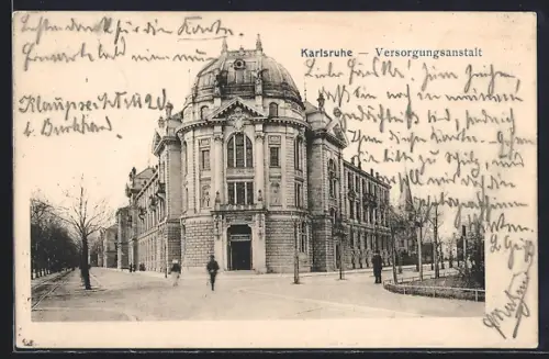 AK Karlsruhe, Versorgungsanstalt mit Strasse u. Abzweig