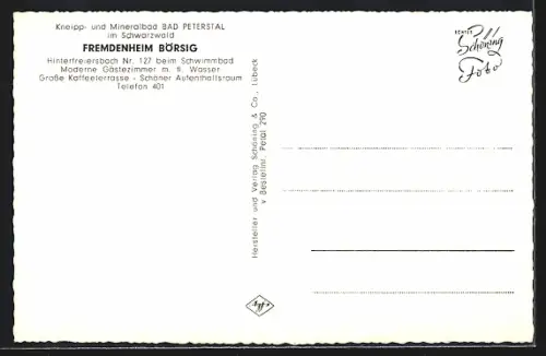 AK Bad Peterstal /Schwarzwald, Fremdenheim Börsig, Hinterfreiersbach 127, Gebäudeansicht