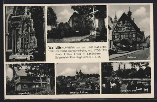 AK Walldürn, Jugendheim, Gnadenaltar, Rathaus, Ortsansicht