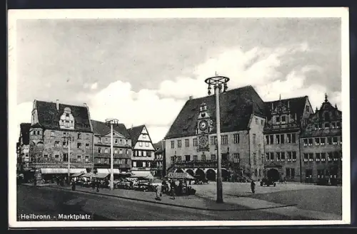 AK Heilbronn, Marktplatz mit Rathaus und Marktständen