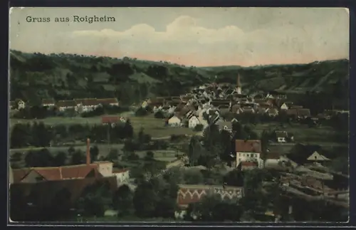 AK Roigheim, Gesamtansicht mit Fernblick aus der Vogelschau