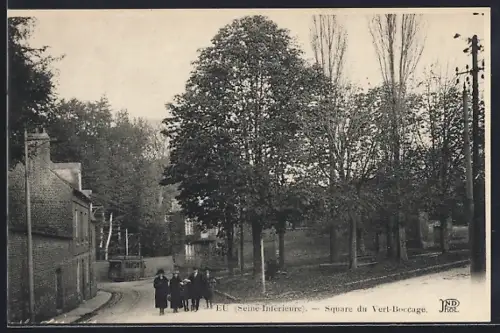AK Eu /Seine-Inferieure, Square du Vert-Boccage, Strassenbahn