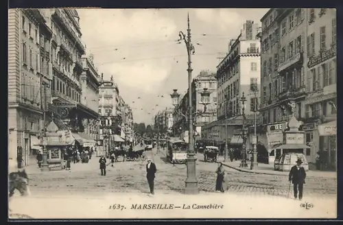AK Marseille, La Cannebière, Strassenbahn