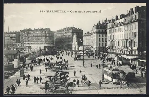 AK Marseille, Quai de la Fraternité, Strassenbahn