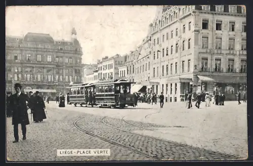AK Liège, Place Verte, Strassenbahn