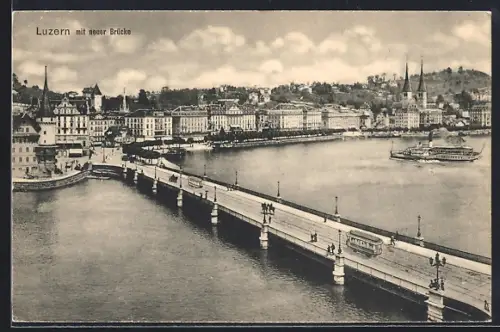 AK Luzern, Neue Brücke mit Strassenbahn
