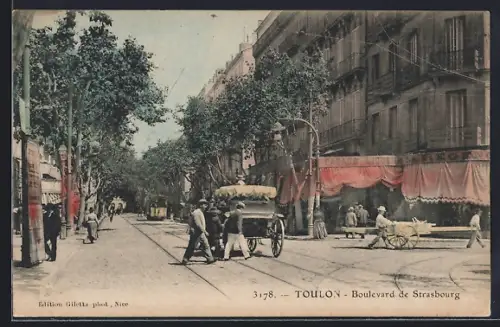 AK Toulon, Boulevard de Strasbourg, Strassenbahn