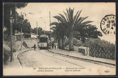 AK Toulon-Mourillon, Boulevard du Littoral, Strassenbahn