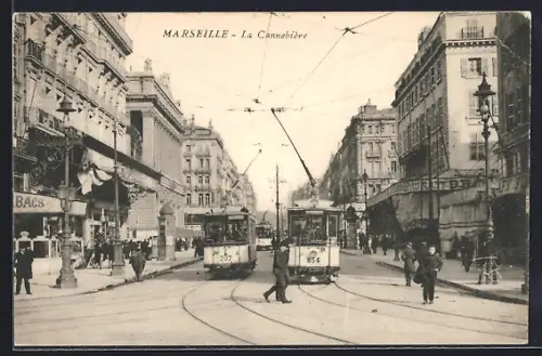 AK Marseille, La Cannbiere et les tramways, Strassenbahn