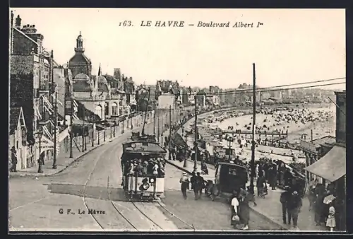 AK Le Havre, Boulevard Albert 1er, Strassenbahn