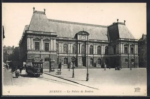 AK Rennes, Le Palais de Justice, Strassenbahn