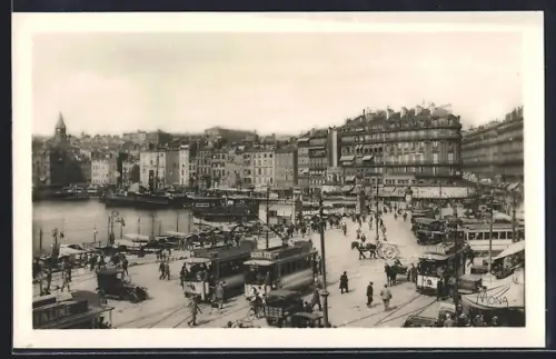 AK Marseille, le Quai des Belges et un coin du Vieux Port, Strassenbahn