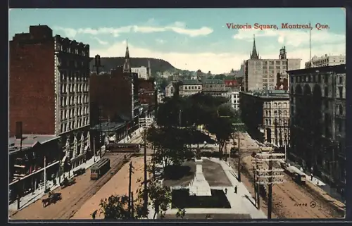 AK Montreal /Que., Victoria Square, Strassenbahn