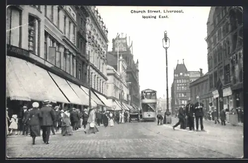 AK Liverpool, Church Street looking East, Strassenbahn