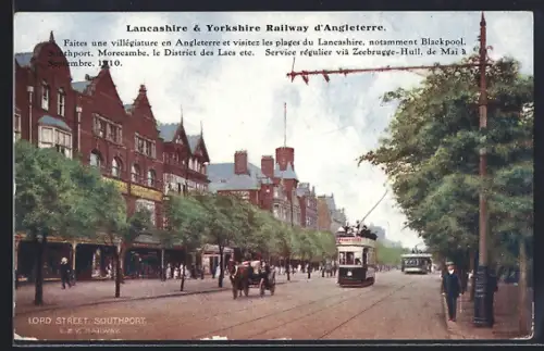 AK Southport, Lord Street, Strassenbahn