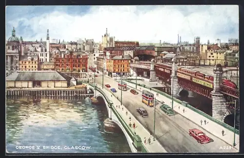Künstler-AK Glasgow, George V Bridge, Strassenbahn