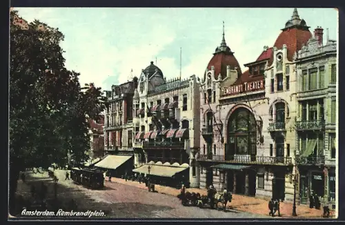 AK Amsterdam, Rembrandtplein, Strassenbahn