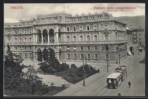 AK Trieste, Palazzo della Luogotenenza, Strassenbahn