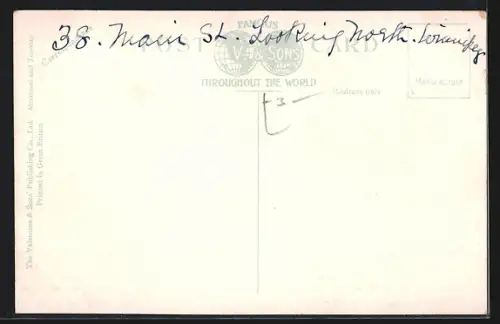 AK Winnipeg /Man., Main Street looking North, Strassenpartie mit Strassenbahn