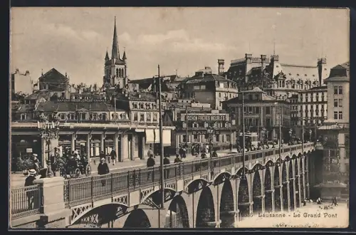AK Lausanne, Le Grand Pont, Strassenbahn