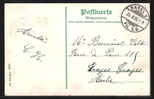 AK Basel, Wettsteinbrücke mit Strassenbahn