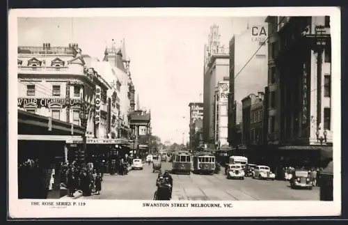 AK Melbourne /Vic., Swanston Street, Strassenbahn