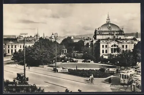 AK Oslo, Nationalteatret fra Abelhaugen, Strassenbahn