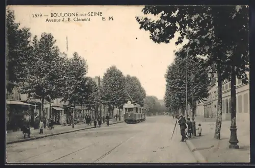 AK Boulogne-sur-Seine, Avenue J.-B. Clément, Strassenbahn