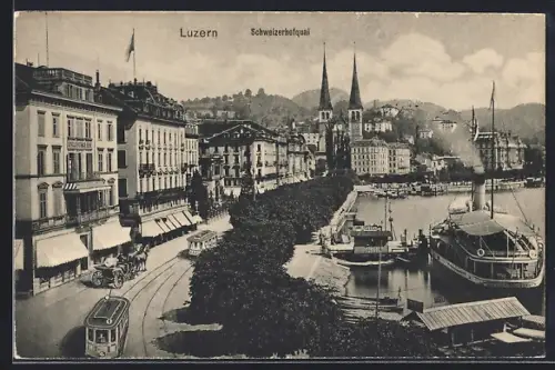 AK Luzern, Schweizerhofquai mit Strassenbahn