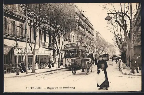 AK Toulon, Boulevard de Strasbourg, Strassenbahn