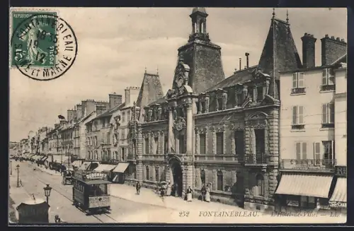 AK Fontainebleau, L`Hôtel-de-Ville, Strassenbahn