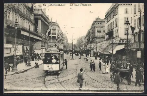 AK Marseille, La Cannebiere et le tramway, Strassenbahn