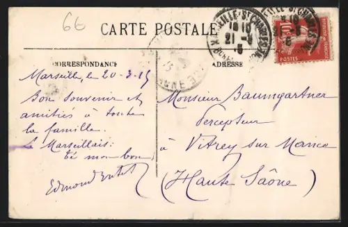 AK Marseille, La Cannebiere et le tramway, Strassenbahn